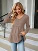 V-neck Long Sleeve Solid Color Patchwork T-shirt for Autumn/Winter 2025