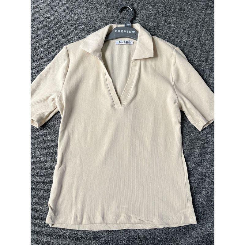 Genuine Export Surplus European and American Striped Stretchy Slim-Fit Comfortable Cotton Women's Summer Polo Collar Short-Sleeve T-Shirt