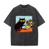 2026 Vintage Washed Black T Shirt Van Gogh's Cat Sunflower Art Graphic Tee Unisex Casual Streetwear