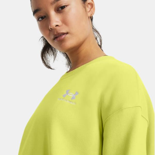 Under Armour Essential Solid Color Loose Fit Crew Neck Long Sleeve Sweatshirt Women sweatshirt Lime-Green 1379475-743