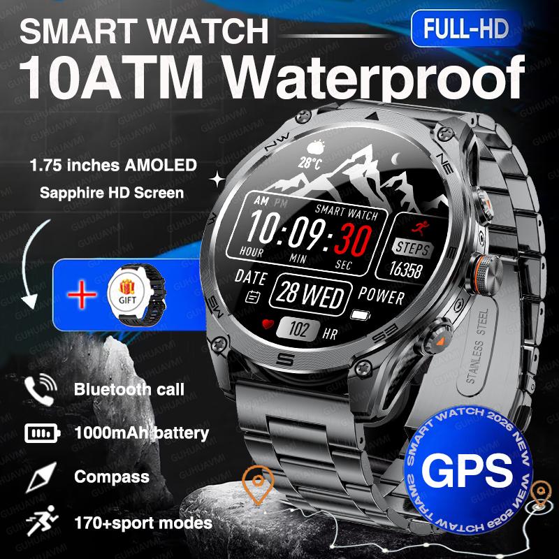 New 1000mAh Big Battery GPS Smart Watch Men 10ATM Waterproof Rugged Military Clock Map Path Tracking Bluetooth Call Smartwatch