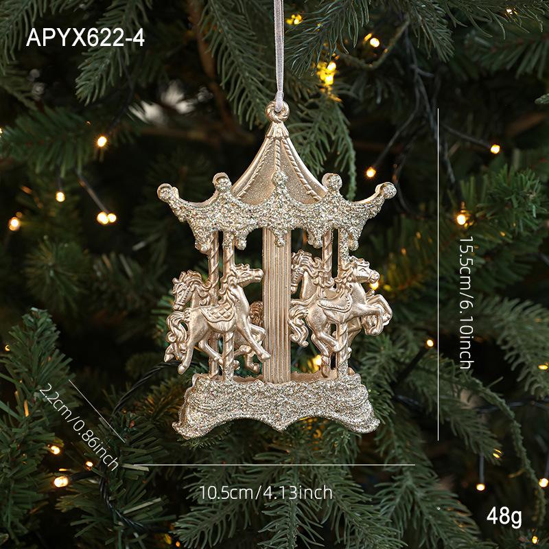 Christmas Ornaments Gold Powder Sleigh Old Man Angel Elk Christmas Tree Pendant Accessories Decoration Atmosphere Decoration Supplies