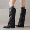 Women's High Boots Elegant Mid Heels Fashion Knee High Shoes 2026 Winter Pumps Chelsea Boots New Walking Leather Mujer De Botas