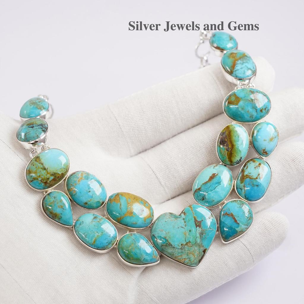 Arizona Turquoise Necklace: 925 Sterling Silver Cluster Heart Necklace