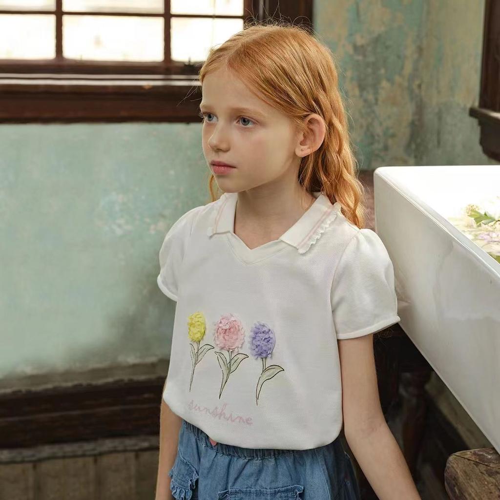 Davidella Girls' Short-Sleeved Summer Clothes, Children's Soda Cotton T-Shirt, Girls' Top