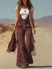 Women's Suede Fringe Wide-Leg Retro Overalls