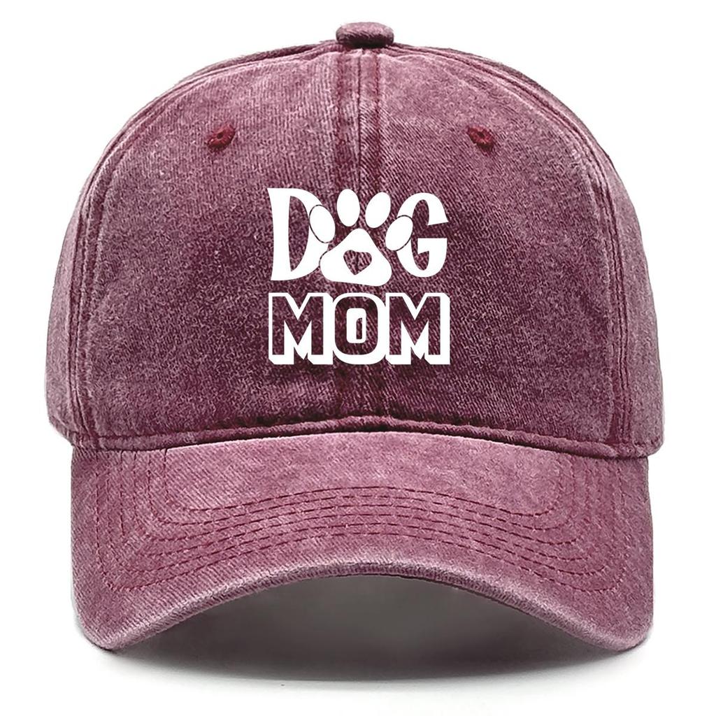 DOG MOM" Paw Print Snapback Sun Hat, Mother's Day Man's Cap Slouchy Sun Protective Raw Brim Curved Brim Adjustable Baseball Hat