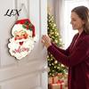 Santa Claus Decor Christmas Wooden Hanging Sign, 2D Snowman Welcome Door Plaque, Xmas Wall Farmhouse Art Ornament, Holiday for Front Porch, Entryway,
