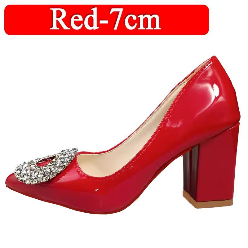 

Мода Aphixta Bing Большие Кристаллы Круглая Пряжка 7см Массивный Каблук Туфли Женская Обувь Темно-зеленый Мода и Досуг Туфли с Острым Носком 50 красный