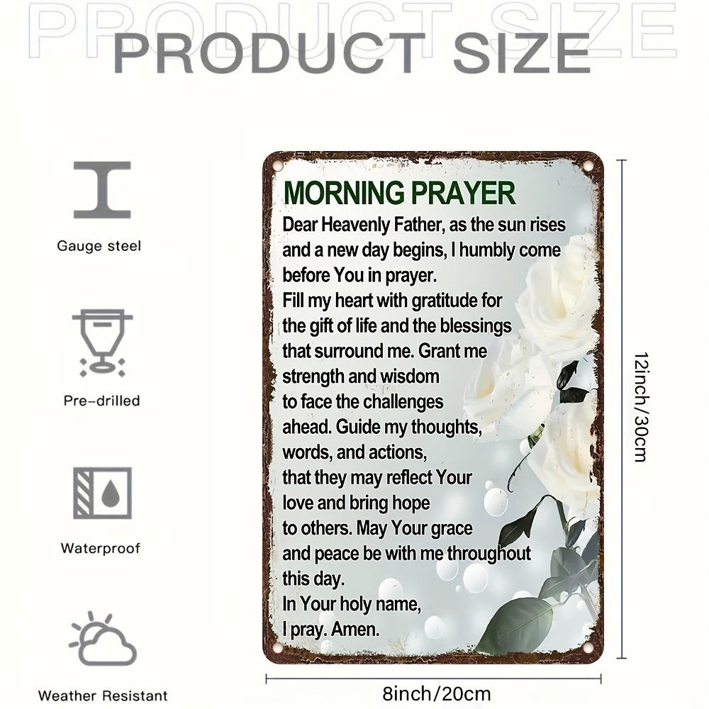 Morning Prayer Inspirational Quote Aluminum Sign, Pre-drilled Wall Decor for Home Office Cafe - Durable Moisture Resistant