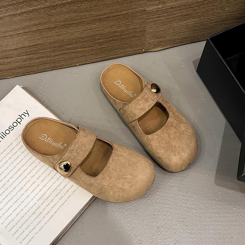 

Тапочки Baotou, женская верхняя одежда, весна-лето 2025, новые, на липучках, с неглубоким горлом и плоским дном, универсальные, повседневные, с одной педалью, женские туфли 40 хаки