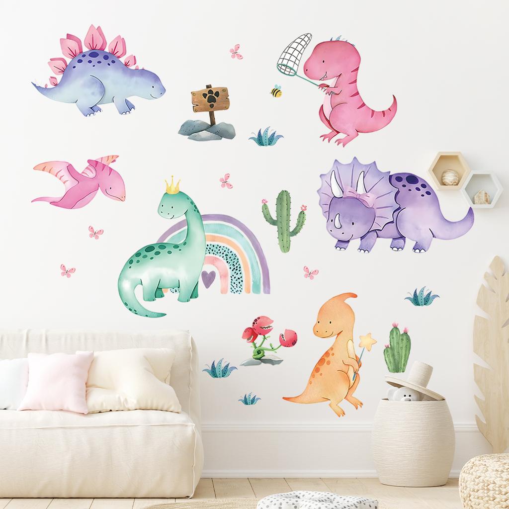 Cartoon Animal Cute Dinosaur Wall Stickers Removable for Kids Room Decoration Background Living Room Baby Nursery Wall Decals