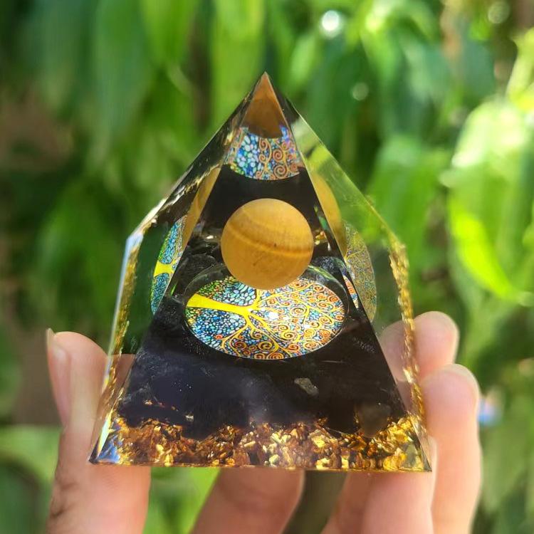 Energy Pyramid Reiki Natural Amethyst Ball Healing Crystals Chakra Tool Ornaments Resin Stones Craft Kids Gift Pyramid