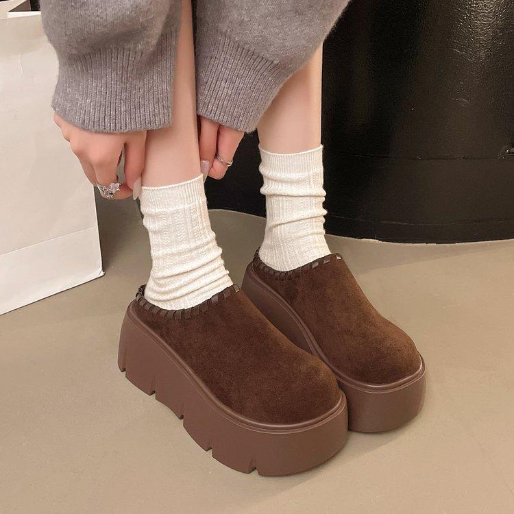 Boken Bag Head Half Slippers Women's Outer Wear 20025 New Autumn and Winter Thick Bottom Height Increase Shorty Le Lazy Muller Slippers