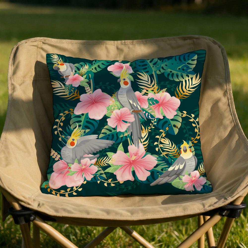 Tropical Parrots Palm Leaves Cushion Cover Soft Reversible Durable Pillow Cover MultiScene Use for Home Car Daily Comfort
