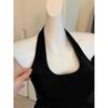 Women's Halter Neck Sleeveless Tank Top Slim Fit Casual Crop Top Solid Color Basic Top