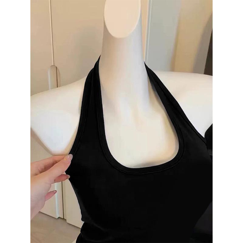 Women's Halter Neck Sleeveless Tank Top Slim Fit Casual Crop Top Solid Color Basic Top