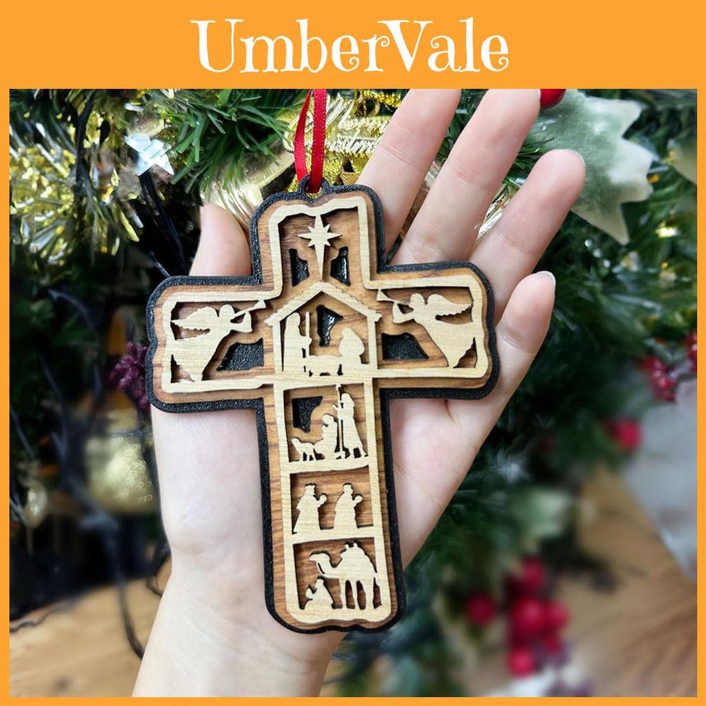 Beautifully Crafted Multi-layer Wooden Cross Christmas Pendant For Holiday Celebrations