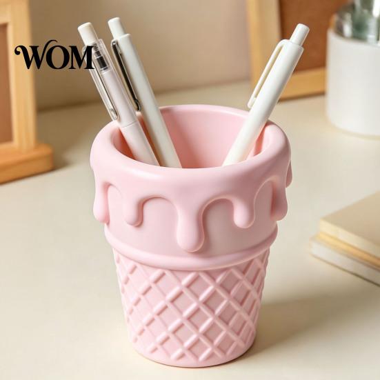Decorative Desk Accessory 3D Printed Ice Cream Cone Pen Holder, Waffle Base And Drip Multifunctional Brush Holder Top Organizer, Multi-functional