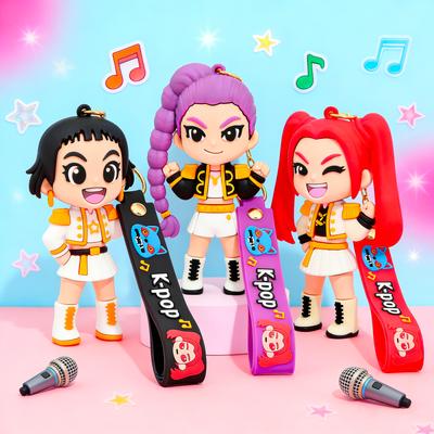 Schöner 3er-Set Rand neuer KPOP Hexenjagd-Gruppe Schlüsselanhänger Cartoon Anime 3D Puppe Tasche Auto Anhänger Kleines Geschenk Hohe Qualität