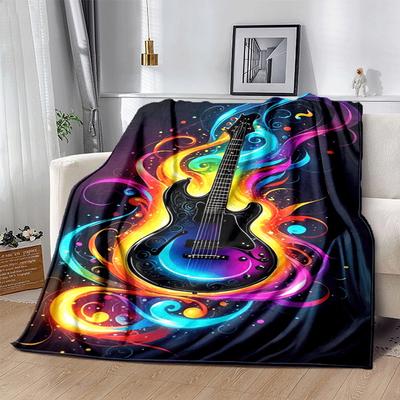 1pc Guitar Printing Lightweight Flannel Blanket, Comfortable and Warm Blanket, Sofa Bed and Couch Office, Suitable for Gift Blankets