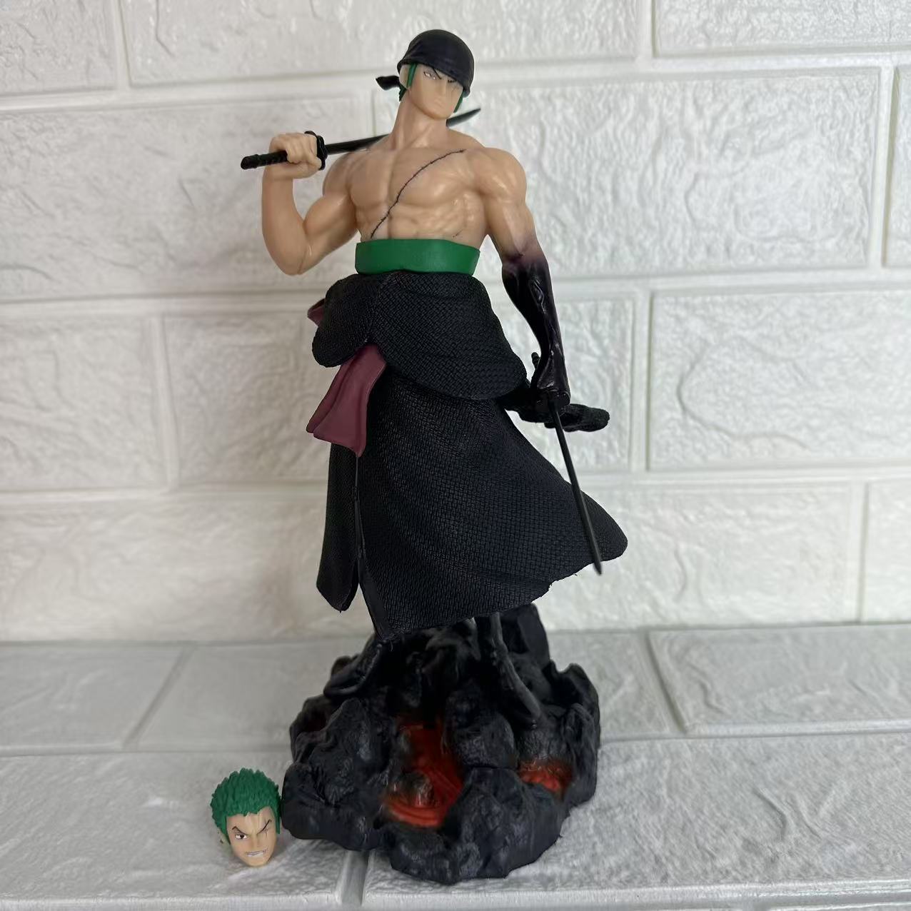 

23cm Anime One Piece Carrying Knife Roronoa Zoro Interchangeable Heads PVC Collectible Statue Model Figure Ornament Gifts