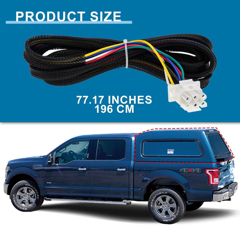6 pin Leer Truck Cap Wiring Harness with Fuse Box Tag for Leer Camper Shell Truck Topper Wiring, Power for 3rd Brake Light/Dome Light/Lock and
