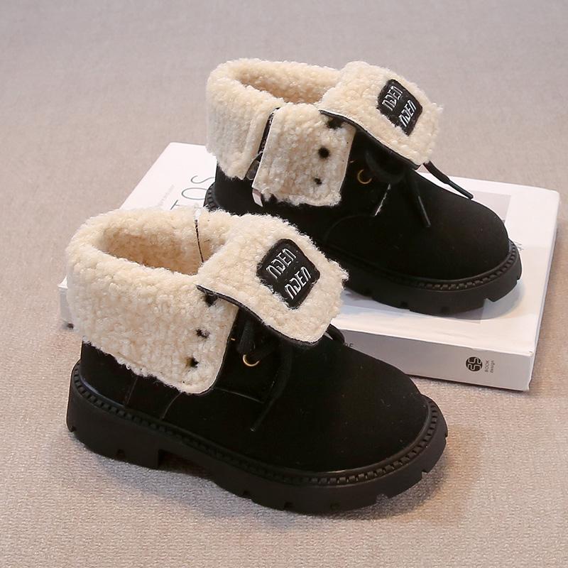Winter Kids' Fleece-lined Lace-up Cotton Boots Short Boots for Girls Children's warm boots