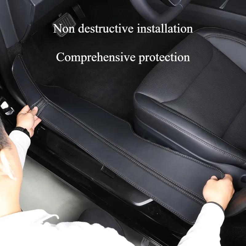 Nappa Leather for Tesla Model Y Juniper 2025 Front Rear Door Sill Pad Door Welcome Pedal Threshold Strip Protective Accessories