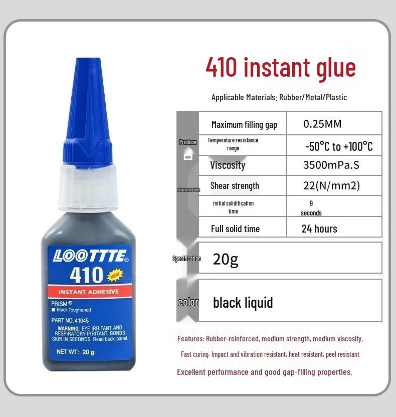 LOTTTE Enhanced Black Universal Adhesive for Metal, Plastic, Rubber, Nylon - Models 410/438/380/480