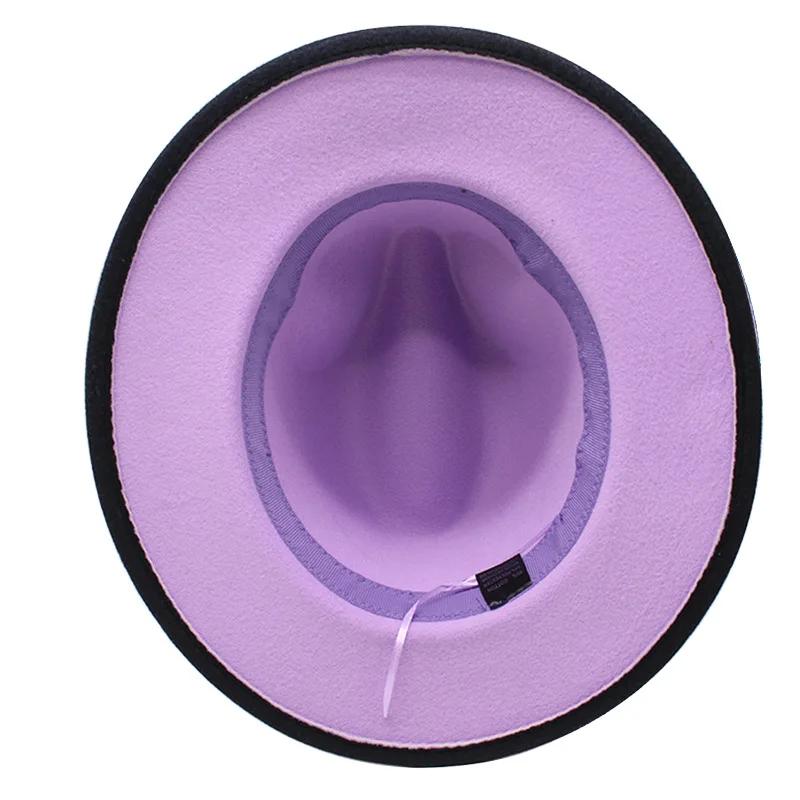 Gradient Color Fedora Hat for Women Men Wide Brim Felt Bowler Hat Luxury Casual Leather Belt Fedoras Chapeau