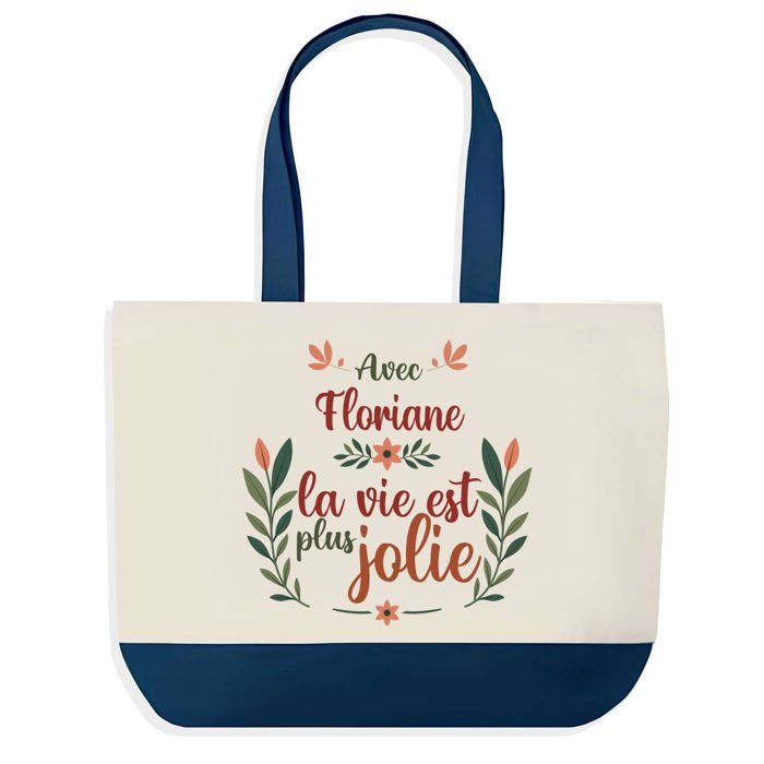 Sac cabas - PLANETEE - Floriane - fond bleu - coton 40x45 cm - grand format