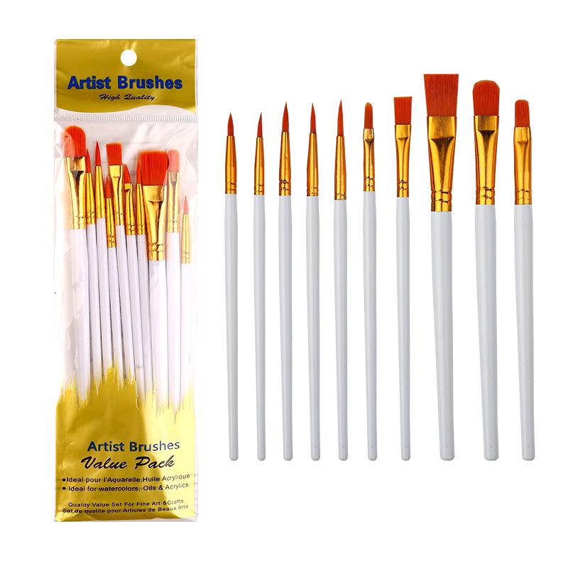 10-Piece Pearlescent Blue Nylon Hair Paint Brush Set for Gouache & Oil Painting