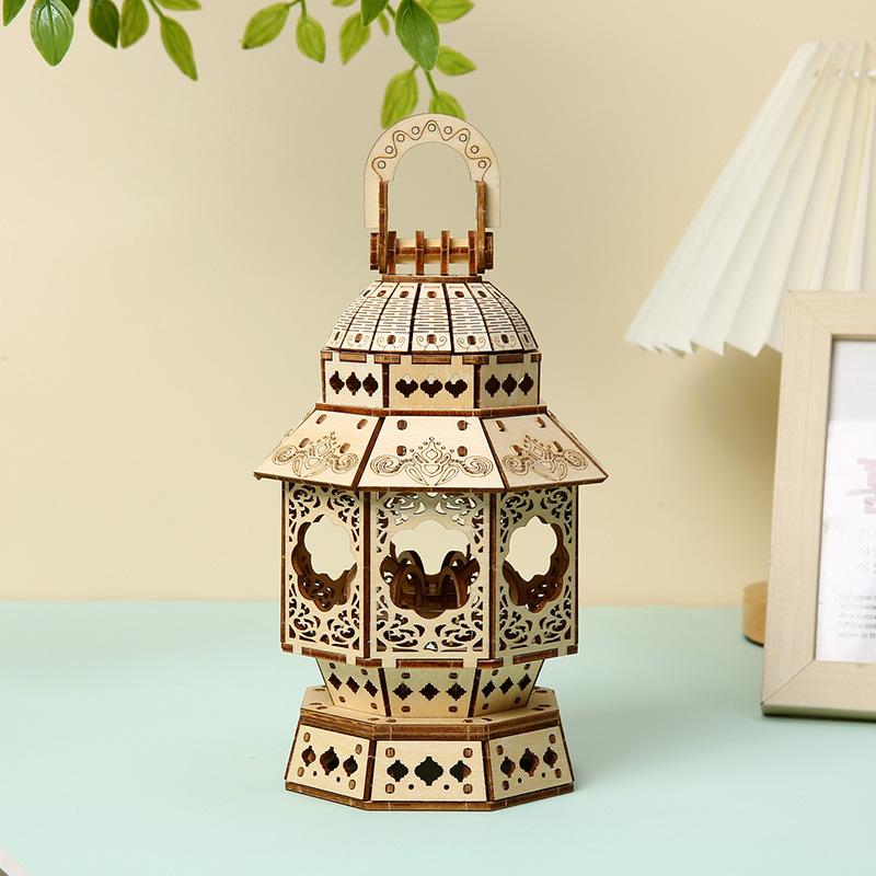 3D Wooden Puzzle Hand Lantern Vintage Light Bedside Lamp Model Assembly Building Kits Desk Decoration Gifts for Teens Adults