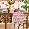 Love Heart & Lip Print Linen Table Runner Table Cloth - Anniversary Wedding Kitchen Dining Table Decoration Tablecloth Perfect for Romantic Dinners &