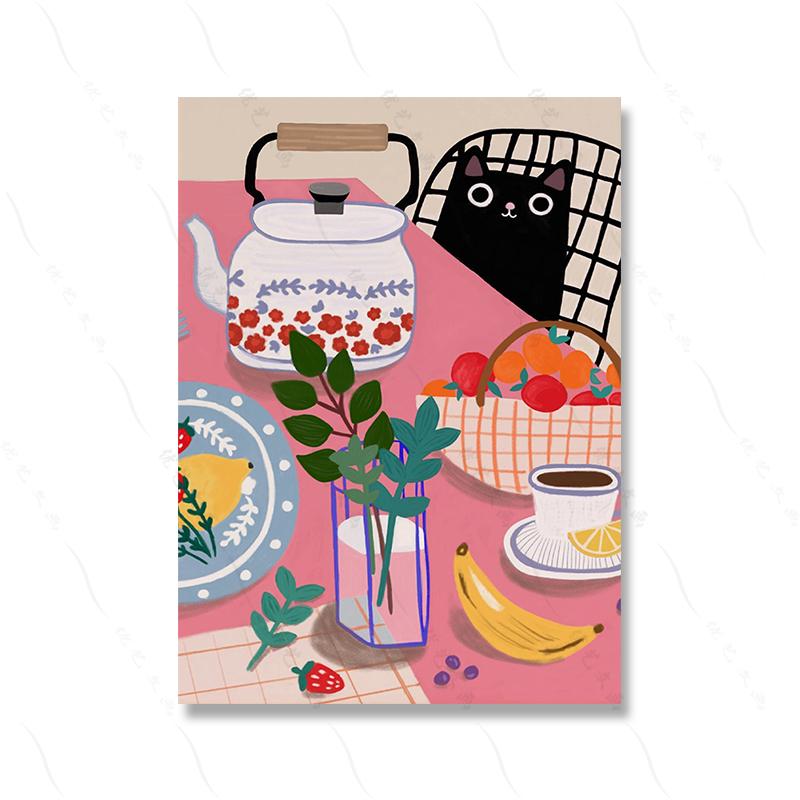 

Абстрактное послеобеденное чаепитие, плакат с принтом, современное скандинавское искусство для пикника, холст, кухонный торт, десерт, настенная живопись, домашний декор для комнаты 21x30cm No Framed