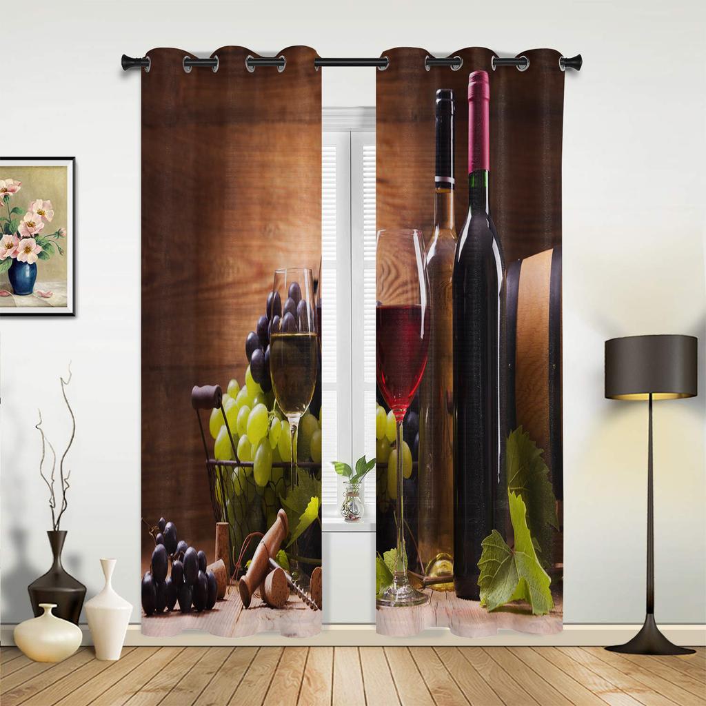 Cask Wine Glass Beer Stone Brick Retro Window Curtains Home Decor Living Room Curtains Kid's Room Cortinas For Kitchen Bedroom