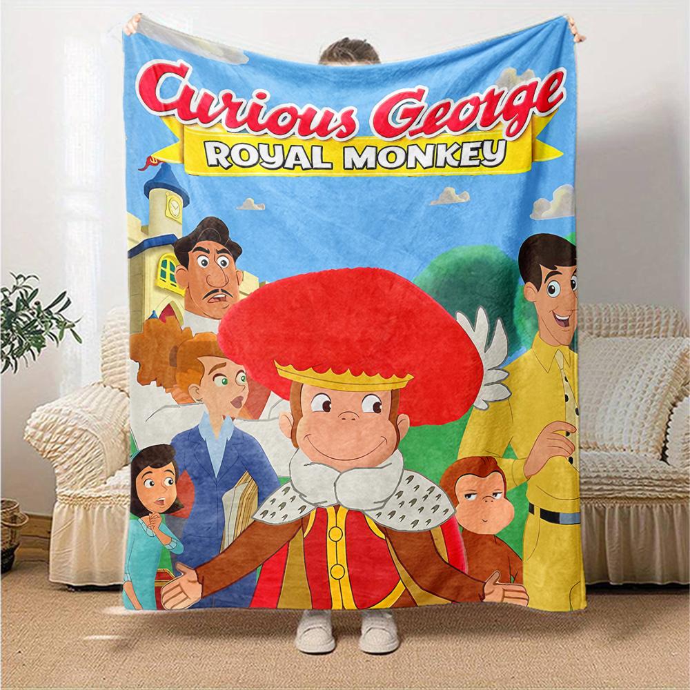 1pc Curious George (3) Blanket, Gift, for Men and Women, Soft Blanket, Good for Sofa Bed Couch Travel, Lightweight Flannel Blanket