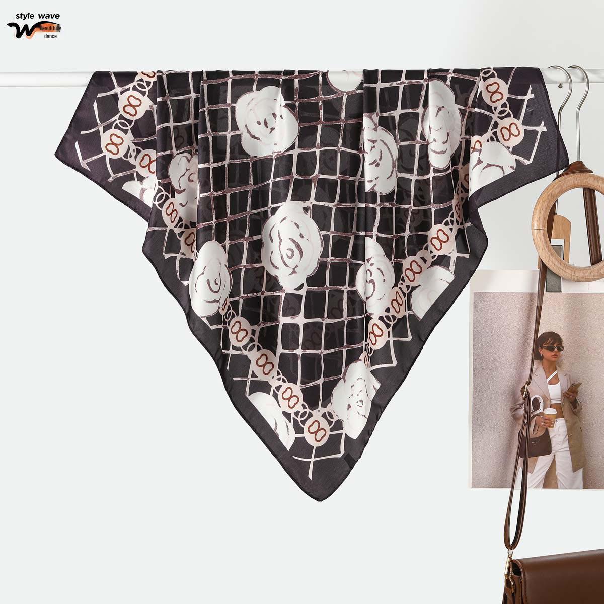 Women s Korean Style Silk Print Versatile Small Square Scarf - Simple Neck Accessory 70x70CM