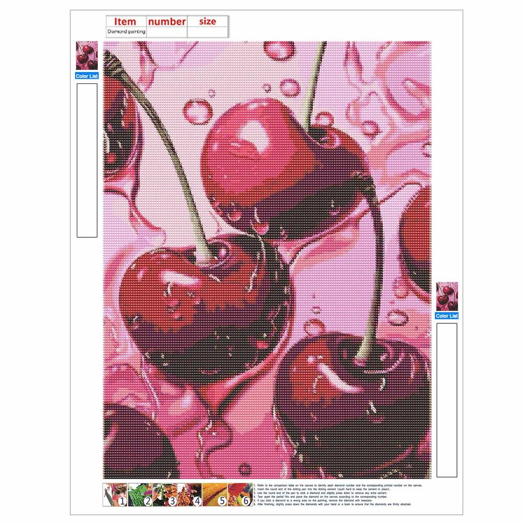 Cherry Full Round Drill Diamond Painting Kit DIY Sparkle Art Canvas for Adults Relaxing Craft and Home Decoration Gift Idea Set
