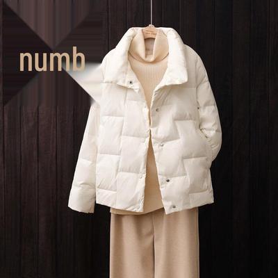 Women's Petite Loose Fit White Duck Down Jacket - Autumn/Winter Stand-up Collar, Fashionable Bread Style, Warm and Short