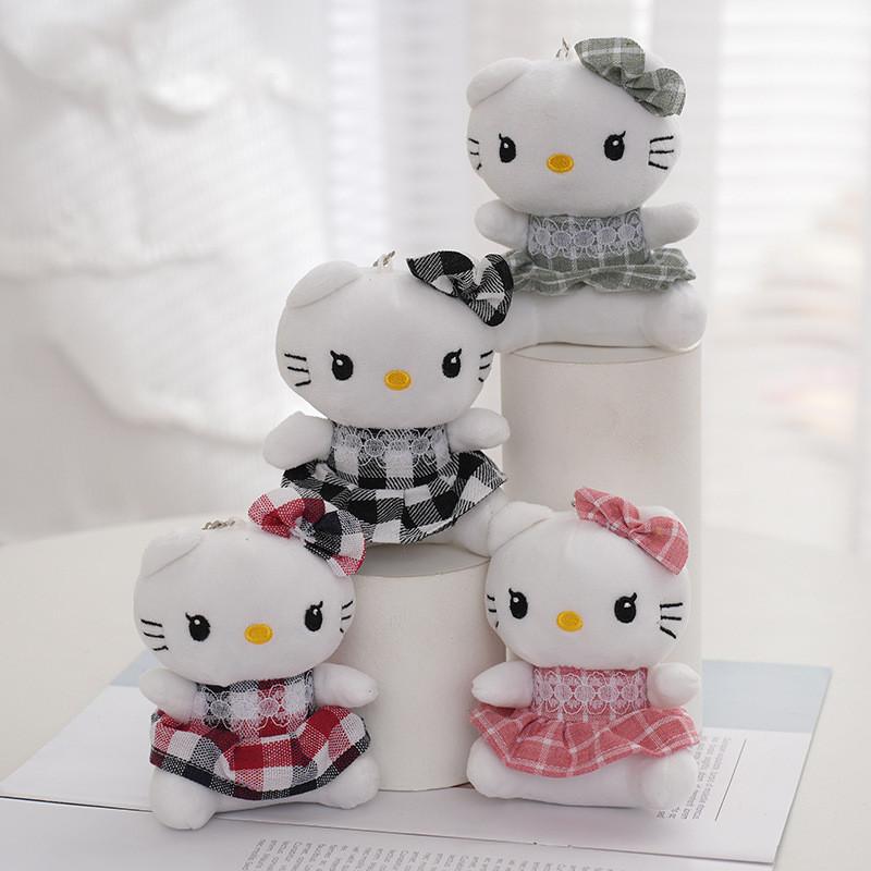 Entzückender flauschiger Katze Plüsch Schlüsselanhänger Weiche Cartoon Tierpuppe mit niedlichem Kleid