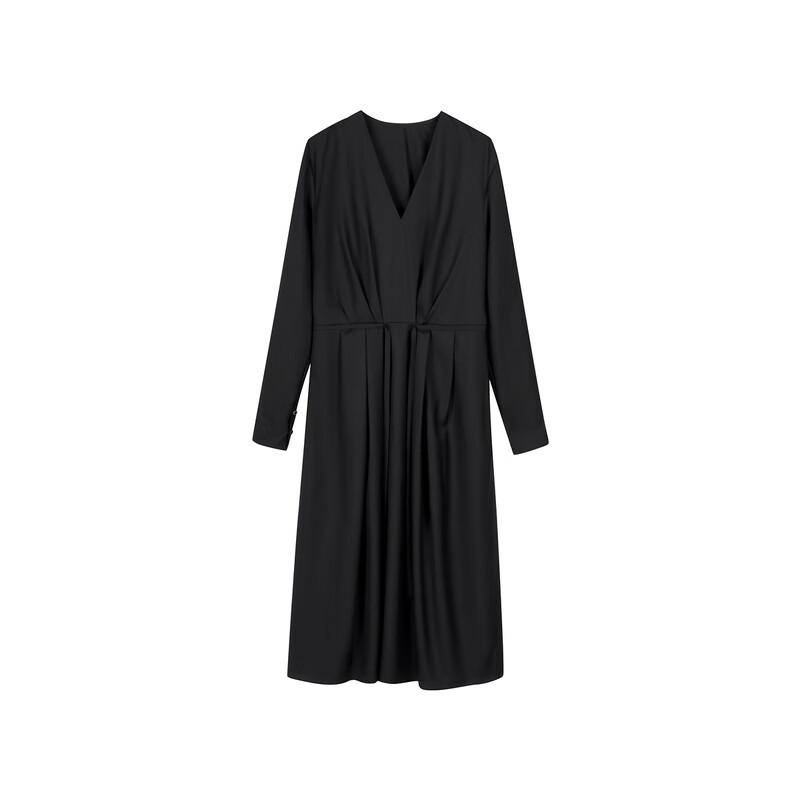 LESS 2024 Winter V-Neck Long Sleeve Wool Blend Dress
