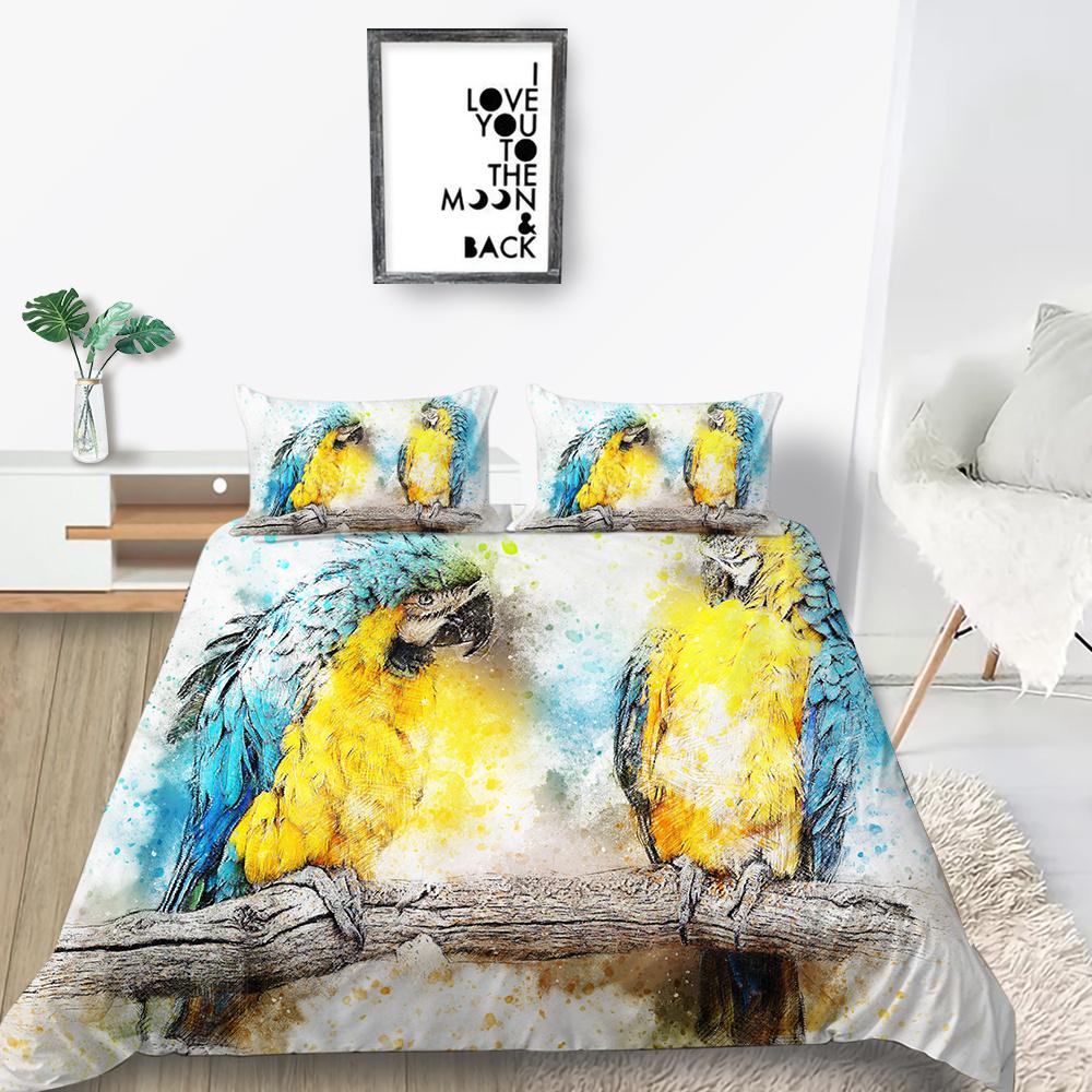 Home Bedclothes Decor Bed Quilt Cover Set Modern Bedspread 3D Birds Design Printing Microfiber Bedding Suit