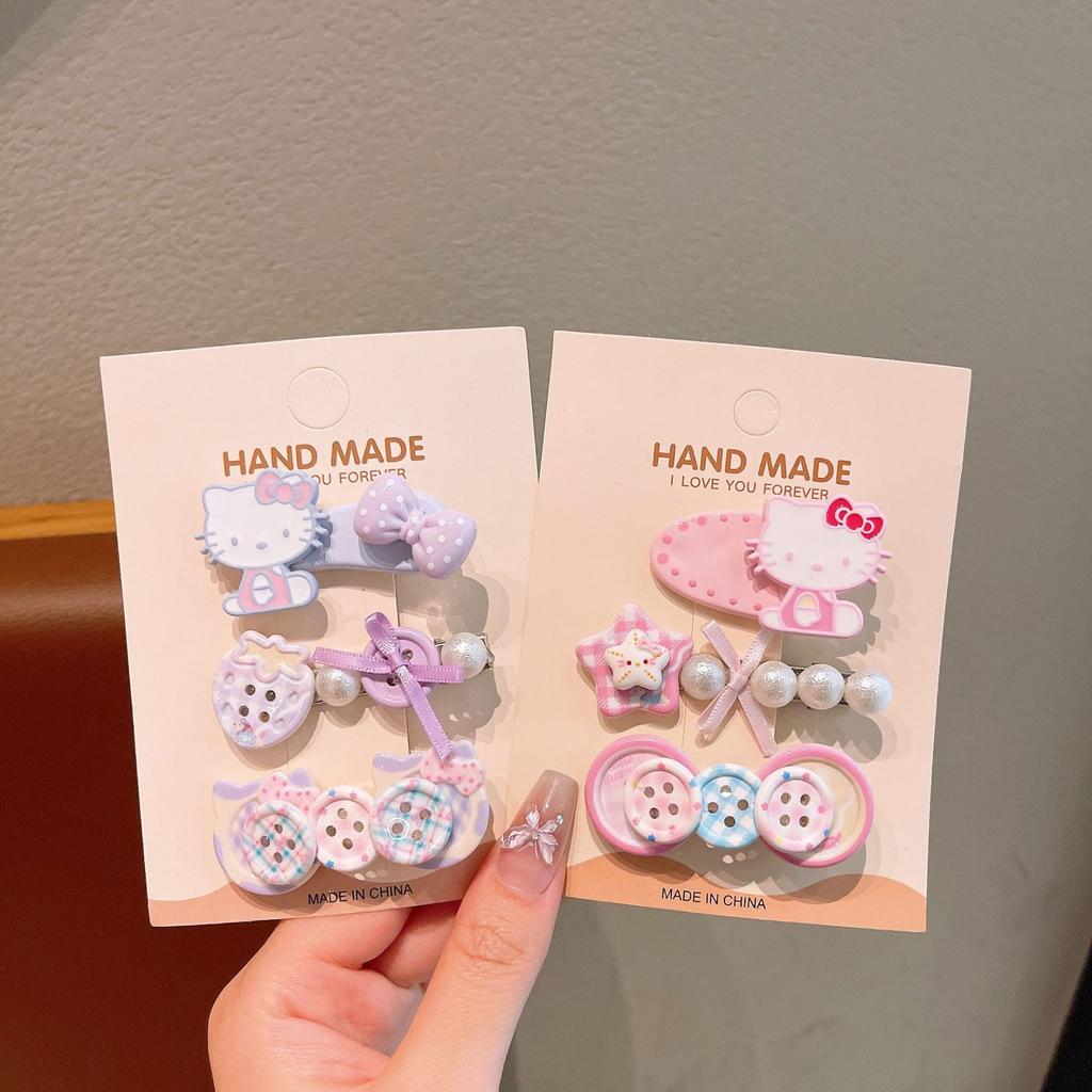 Cartoon Button Children'S Hairpin Cute Kt Cat Girl Heart Bangs Edge Clip Hairpin Student Broken Hair Duck Bill Clip Hair Accessories