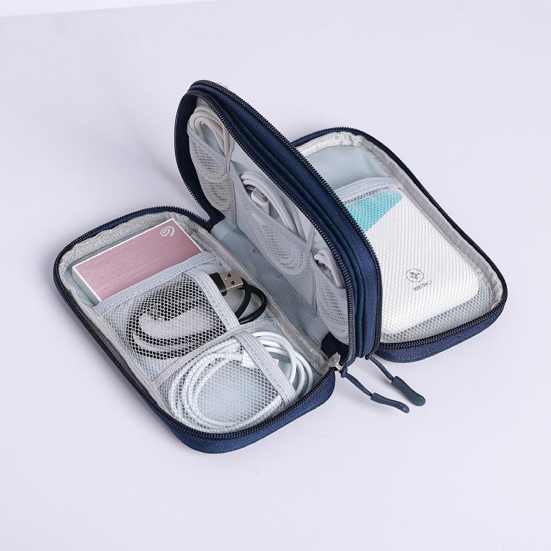 

Сумка для хранения цифровых кабелей данных, сумка для хранения мобильного телефона, зарядного банка, USB-флешки, водонепроницаемая сумка для хранения, органайзер для наушников и жесткого диска темно-синий