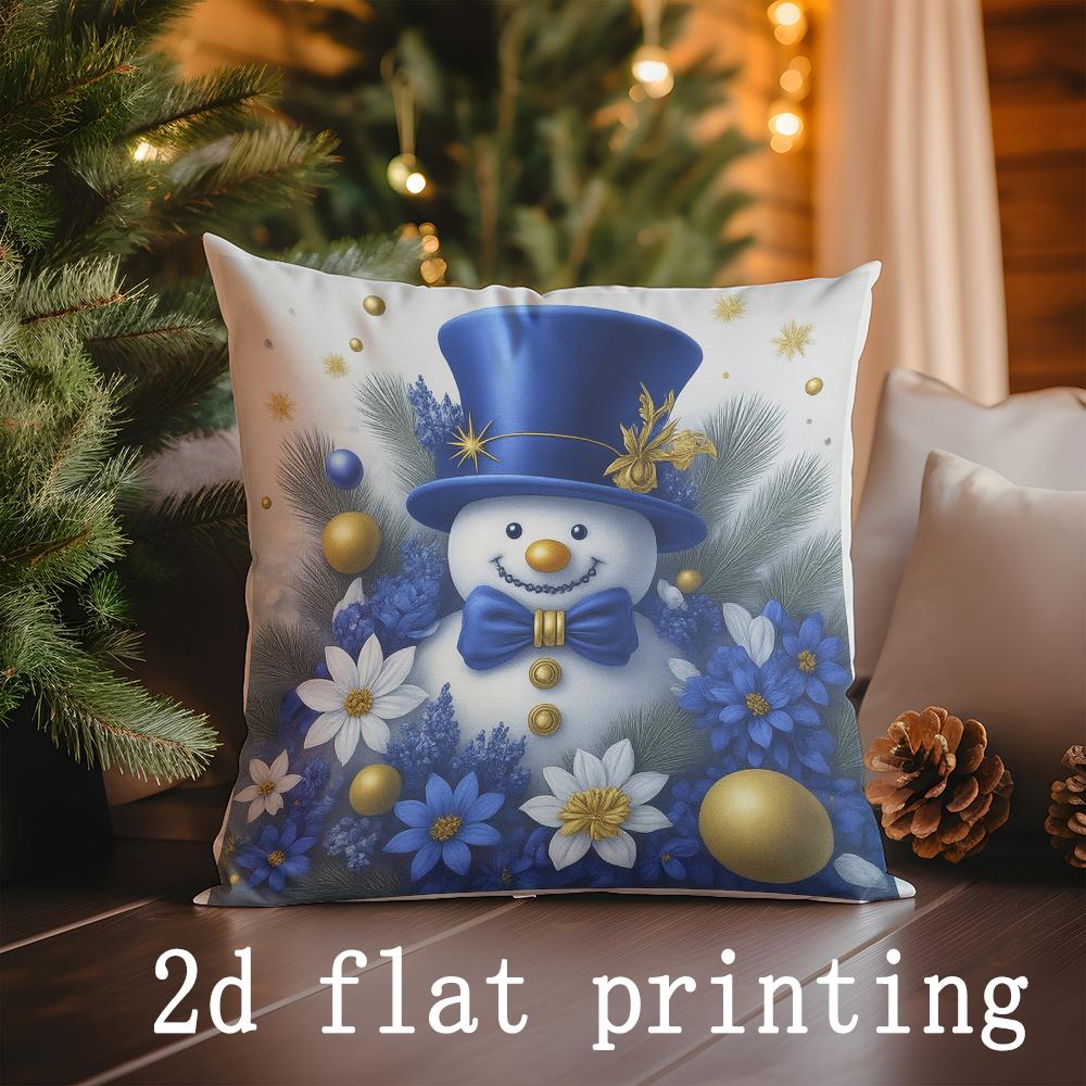 Home Decor Christmas-Themed Blue Floral Pillows Suitable For Sofa Bedroom Car Pillow Cover Cushion Rectangular Back Cushion