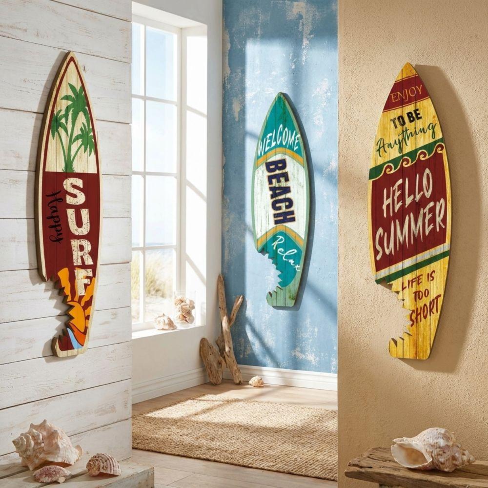 3Pcs Hawaiian Style Surfboard Wall Hanging Vintage Print Surfboard Wooden Sign Home Decoration