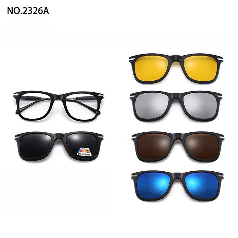 5 Lenes Magnet Clip Sunglasses Square Men Polarized Gray  Frame Custom Prescription Women Myopia Glasses