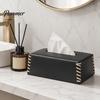 Nordic Style Tissue Box PU Leather Holder, with Hand-stitched Edges Design, Modern Smooth Paper Extraction Case for Home Office Decorative Holder